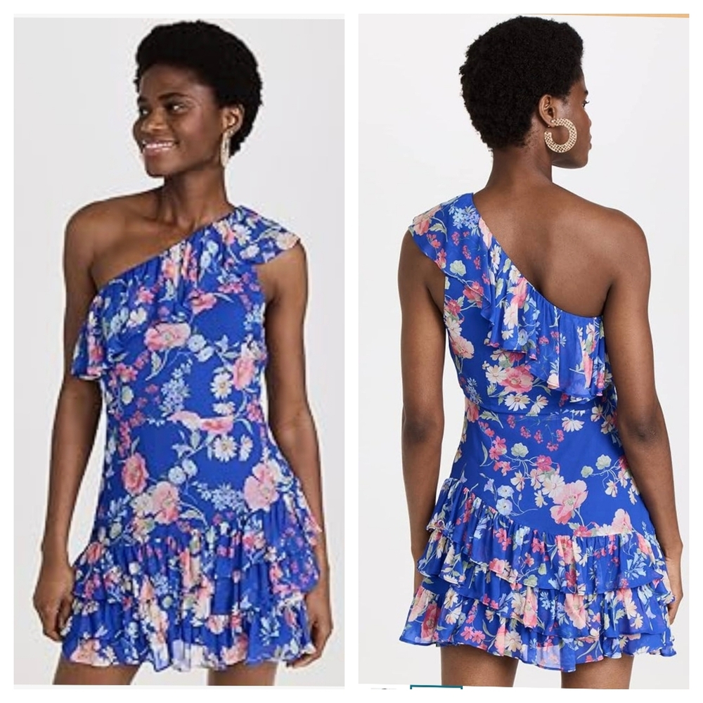 YUMI KIM Skylar Dress Blisswood Royal One Shoulder Ruffle Mini Dress Blue Small